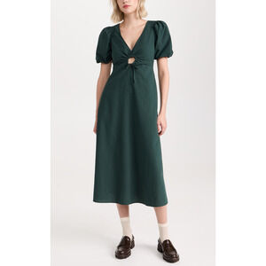 Madewell 'Poplin' Green Cotton Cutout Puff-Sleeve Midi Dress 2